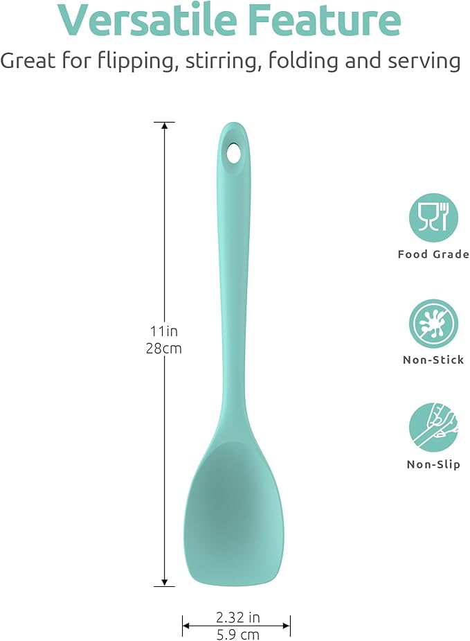 600ºF Heat Resistant Spatula Spoon: U-Taste Flexible Silicone Cooking Scoop Spoonula, Serving Mixing Scraping Food in Non-Stick Pan Cookware, Seamless Multifunctional Kitchen Utensil (Aqua Sky)
