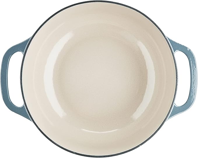 Lodge 7.5 Quart Enameled Cast Iron Dutch Oven with Lid – Dual Handles – Oven Safe up to 500° F or on Stovetop - Use to Marinate, Cook, Bake, Refrigerate and Serve – Storm Blue