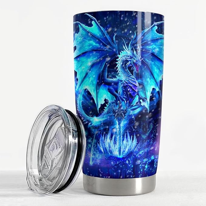 SANDJEST Blue Dragon Tumbler 20oz Stainless Steel Insulated Tumblers Coffee Travel Mug Cup Gift for Men Women Gifts for Birthday Christmas