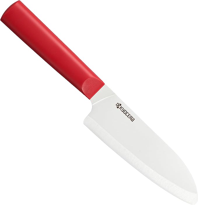 Kyocera INNOVATIONwhite 5.5" Ceramic Santoku Knife - White Z212 Blade with Non-Slip Red Handle