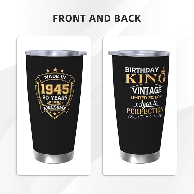 80th Birthday Gifts for Him, 80th Birthday Gifts for Men, Gift for 80 Year Old Man Tumbler, 20oz Coffee Tumbler, 80 Year Old Gifts for Men Coffee Mugs