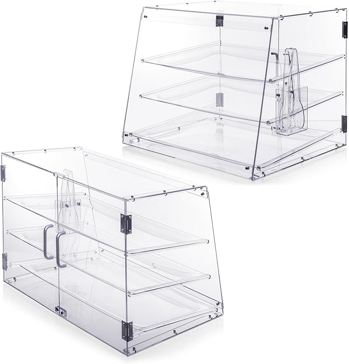 Bakery Display Case, Pastry Display Case Countertop 3 Tier Tray, Acrylic Clear Boxes for Bread Pastry Desserts Food Cookie, Display Cabinet Box for Baking Enthusiasts, 20.86 x 17.3 x 16.5 in