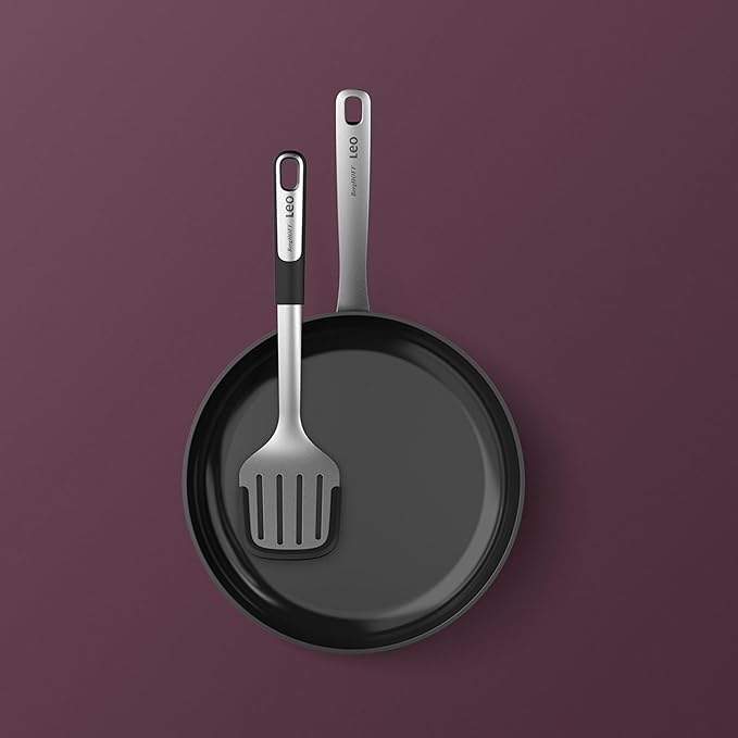 BergHOFF Graphite 3Pc Cooking Utensil Set, Recycled Material, Slotted Turner, Serving Spoon, Soup Ladle, Stainless Steel Head with Silicone Head, For Nonstick Cookware