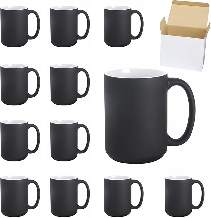 Ceramic 15oz Sublimation Coffee Mug in White Box, Color Change Black, Case of 12