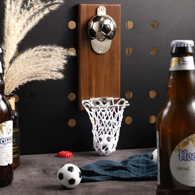 Soccer Bottle Opener with Cap Collector Catcher,Magnetic Refrigerator Paste Bottle Opener，Ideal Gift for Soccer Fans and Beer Lovers, Use as Bar Decoration
