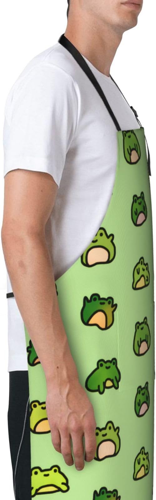 Cute Funny Frog Apron for Women Men Apron With Adjustable Neck strap, Kitchen Apron for Cooking Painting Baking