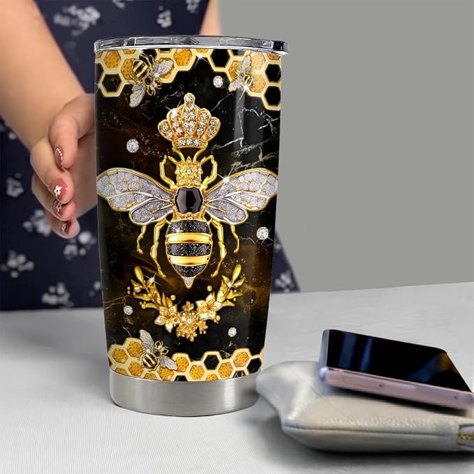 SANDJEST Bee Tumbler 20oz Stainless Steel Insulated Tumblers Coffee Travel Mug Cup Jewelry Drawings Style Bee Gifts for Women Girls Teen Gift for Birthday Christmas