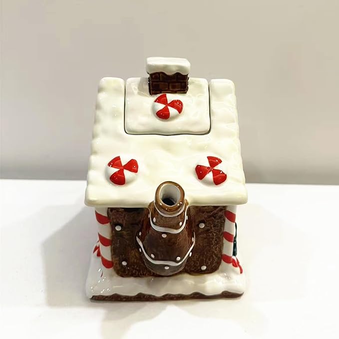 Ceramic Christmas Coffee Pot, 3D Hand-Painted Gingerbread House Teapot, Holiday Gifts and Desktop Decoration