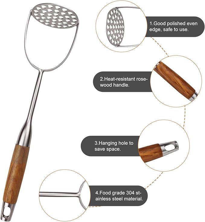 304 Stainless Steel Kitchen Utensils Set with Wooden Handle,12 Pcs Long Heat Resistant Metal Cooking Utensils Set,Spatula, Ladle, Skimmer, Spaghetti Spoon,Tongs,Potato Masher