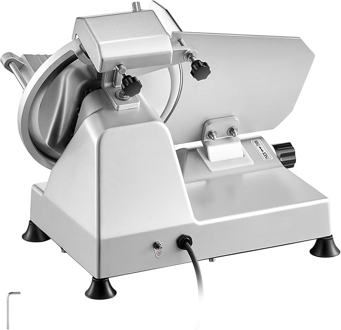 VEVOR Commercial Meat Slicer, 10 inch Electric Deli Food Slicer, 180W Cutter with a Premium 65Mn Blade, 0-0.4 inch Adjustable Thickness, Food Slicer Machine for Meat Vegetables Hard Bread Cheese