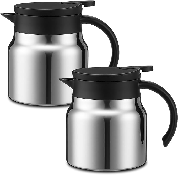 2 Pcs Thermal Coffee Carafe for Keeping Hot/Cold Stainless Steel Small Coffee Creamer Container Double Wall Vacuum Insulated Tea pot Beverage Dispenser for Milk Hot Chocolates(Sliver,27 oz)