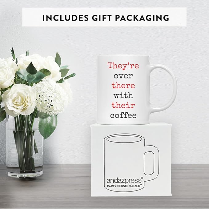 Andaz Press 11oz. Funny Coffee Mug Gag Gift for Teachers, They're Over There with Their Coffee, 1-Pack, Includes Gift Box, Christmas Birthday Graduation Gifts Ideas English Teacher Mug