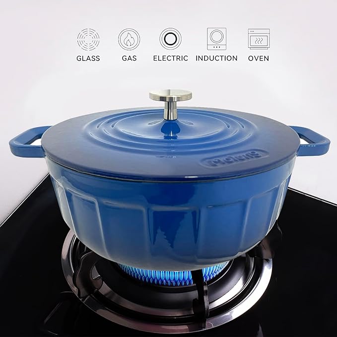5 Quart Enameled Cast Iron Dutch Oven with Lid - round pot with lid – blue dutch oven - Enamel pot(Skydeep Blue)