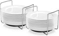 Plate Holder for Kitchen Drawer - Bamboo Dish Racks for Kitchen Counter, Stainless Steel Plate and Bowl Organizer for Cabinet, RV, Countertop (Black-2S)