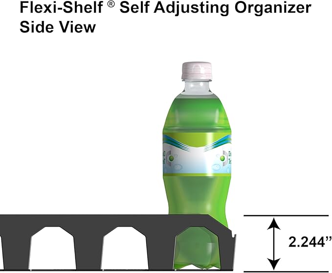 Display Technologies Flexi, Drink Organizer for Flat Shelves (8 to 32oz) - Black w/ 17” Channels - 5 per Carton, Fridge Storage for Cans, Bottles, Beers, Water and More