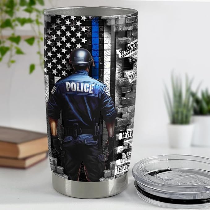 SANDJEST Police Tumbler 20oz Stainless Steel Insulated Coffee Travel Mug Cup Gift for Birthday Christmas