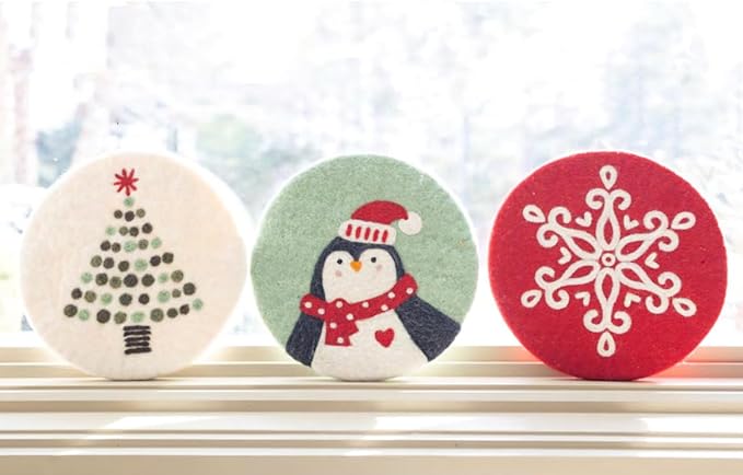 Boston International Round Felt Trivet Heat Resistant Hot Pad for Counters and Tables, 8", Penguin