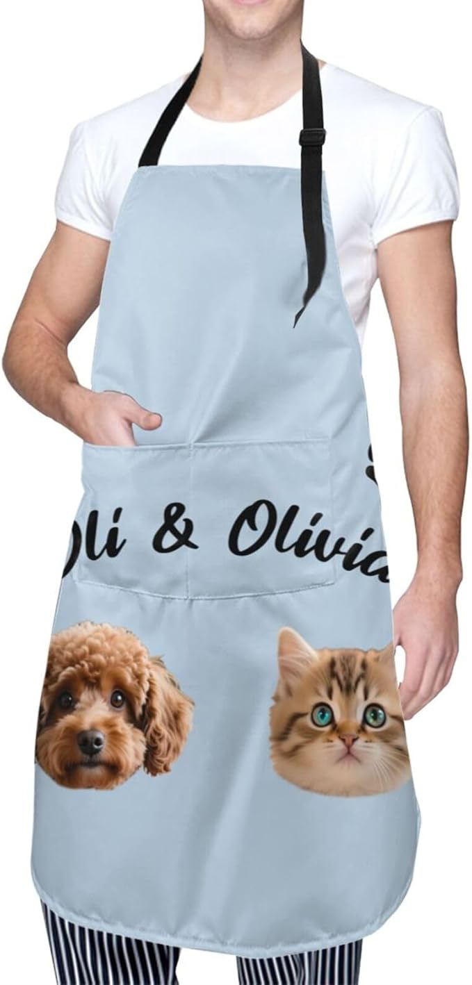 Custom Dog Face Apron for Men Women, Personalized Photo Bib Apron with Pockets, Customized Chef Aprons