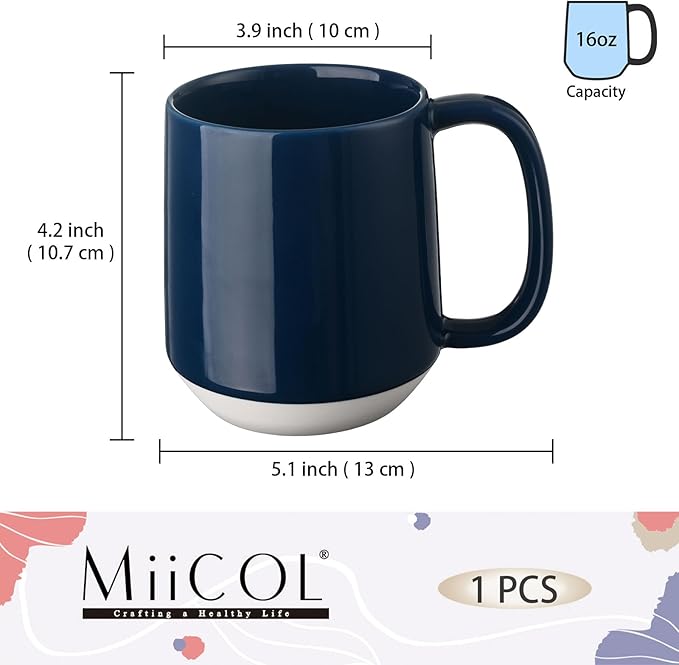 Miicol Ceramic Coffee Mug, 16 oz Large Coffee Cup, Tea Mug with Handle, Flat Bottom Mug for Men, Women, Office, Microwave and Dishwasher Safe, Multi-Color, Deep Ocean Blue