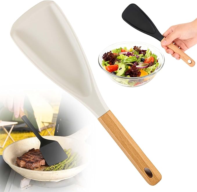 Multifunction Spatula Cooking Spoon, 2025 New Silicone Nonstick Pan Cooking Spoon, Matte Kitchen Silicone Utensil for Cooking Serving Stirring Scooping Scraping (White 1pc)