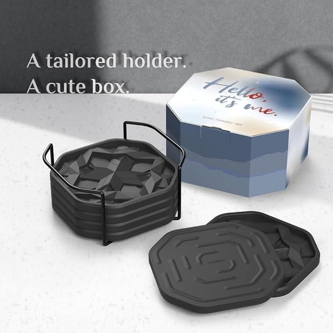UMIRRO Silicone Cup Coasters for Drinks with Tailored Holder, Coffee Table Centerpiece, Modern Home Bar or Aesthetic Kitchen Essentials, House Decor Gifts, Set of 6, Glacier Blue