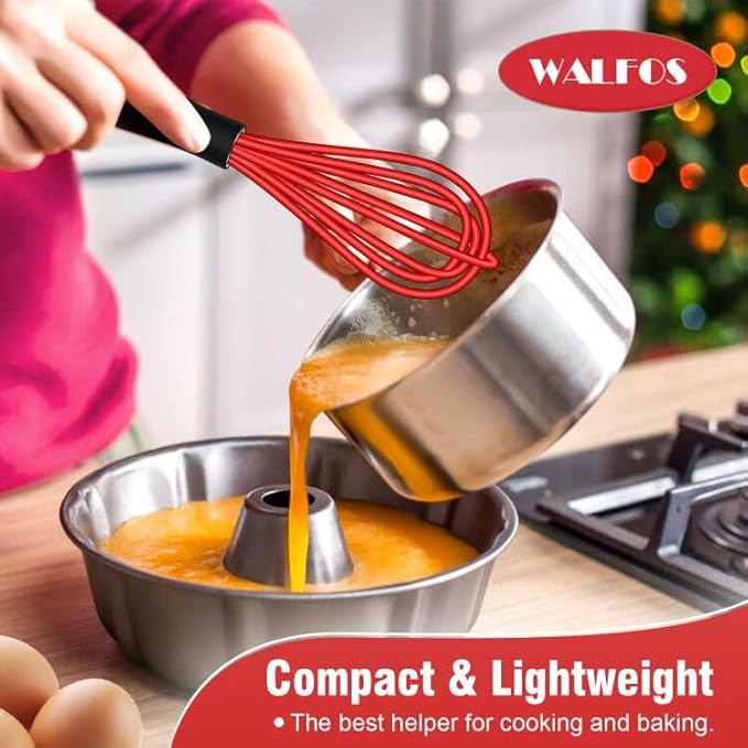 Walfos Mini Whisk Red Small whisk-Non Scatch Rubber Coated Whisks,Mini silicone whisk 5&7 inch Tiny Wisk,Nice for mixing and stirring small batches of powder and sauce in small bowl containers.2pcs