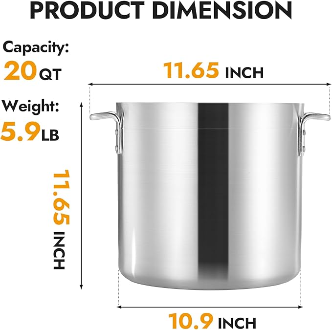 CURTA 20 Quart Aluminum Stock Pot with Lid, Heavy Duty Commercial Grade Large Capacity Cooking Pot for Boiling, Stewing, Great for Kitchen, Restaurant, Catering, and Home Use,NSF certified