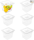 6 Pack 1/6 Size Food Pan with Lids,Stackable Freezer-Safe Meal Prep Containers for homes schools restaurants hotels -40°F to 212°F (1/6 size 6 inch deep, 2.22L/2.35QT)