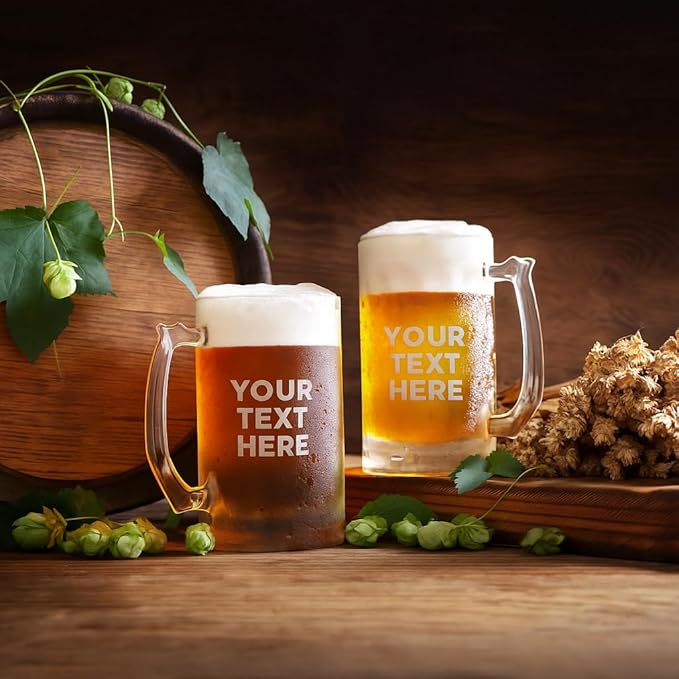Gifts Inscribed Personalized Beer Mug 16 oz Engraved Beer Glass with Custom Text - Customized Drinkware - Unique Gift for Dad, Husband, Birthday, Wedding, Anniversary, Father's Day