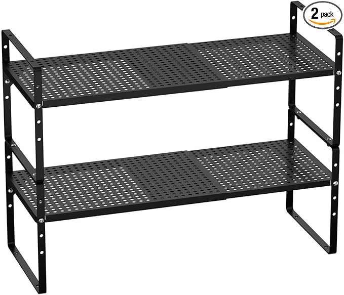 Cabinet Organizer Shelves,Expandable Spice Racks,Stackable Countertop Shelves for Pantry Counter Cupboard Inside Cabinet,Kitchen Under Sink Storage Shelf Racks,Black,2 Packs