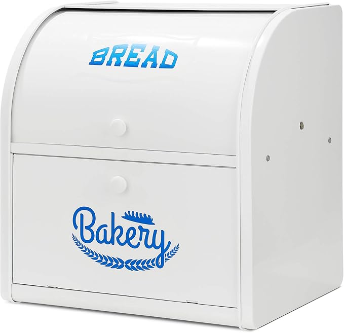 Bread Box, Metal Bread Box For Kitchen Countertop, Bread Storage Container Holds 2 Loaves Of Bread, High Capacity Breadbox, Bread Holder Suit Farmhouse Kitchen Decor For Counter (White)