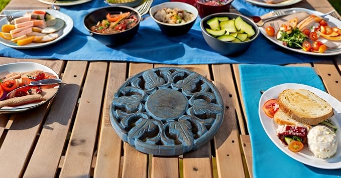 Handmade Wooden Trivet for Hot Dishes Plates & Pots Holder Hot Pad for Kitchen & Dining Table Decor Cookware Heat Resistant Rustic Decorative Carvings Tabletop Home & Dining Table Essentials (Blue)