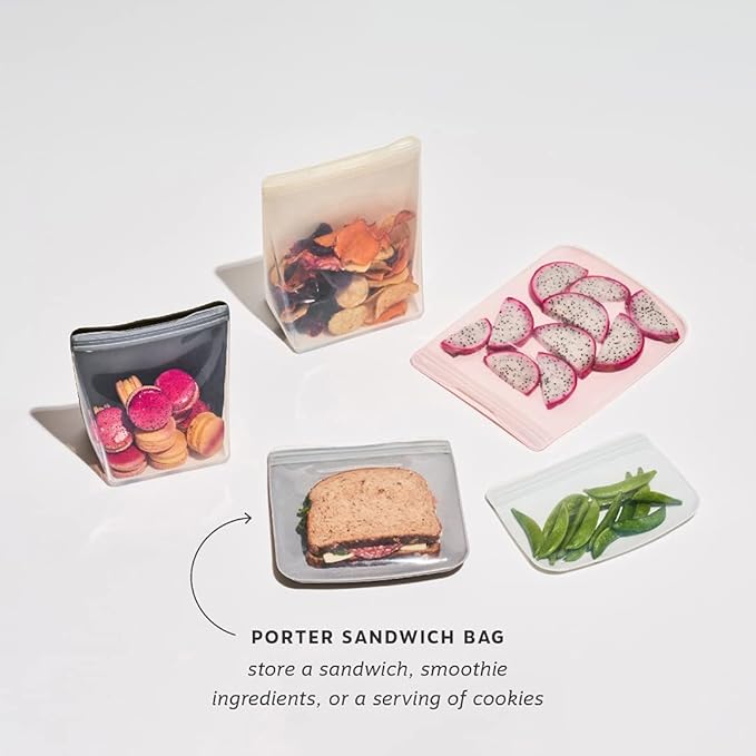W&P Porter Silicone Reusable Storage Bag, Sandwich (34oz Flat), Mint, Food Storage Container, Microwave and Dishwasher Safe, Easy Cleaning