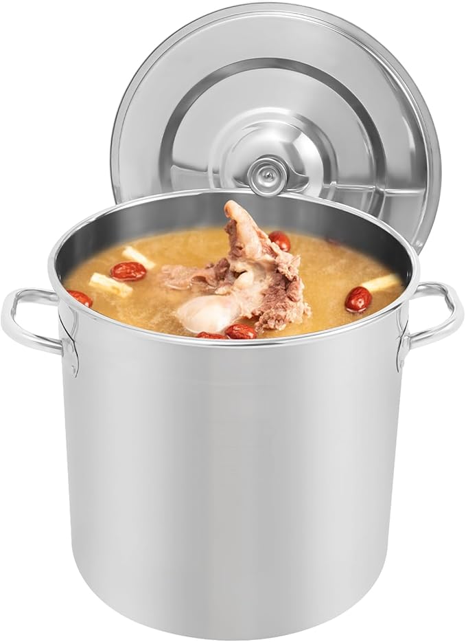 33L/34.8Qt Commercial Large Stock Pot with Lid,Nickel Free Stainless Steel Cookware Healthy Polished Stockpots, Induction Soup Pot for Cooking Home Use