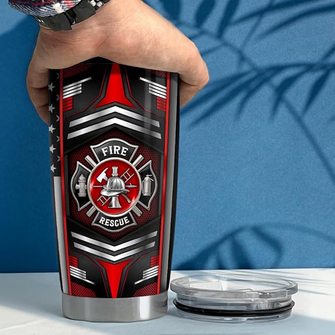 SANDJEST Firefighter Tumbler 20oz Stainless Steel Insulated Travel Mug Cup for Fireman Dad Husband Firefighters Gifts for Birthday Christmas Fathers Day