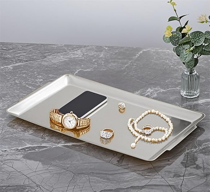 15.8" x 9.5" Large Serving Platters Set of 2, Stainless Steel Heavy-Duty Large Serving Trays, Silver Rectangular Plates for Food, Fruit, Party, Wedding, Christmas, Chip and Scratch Resistant