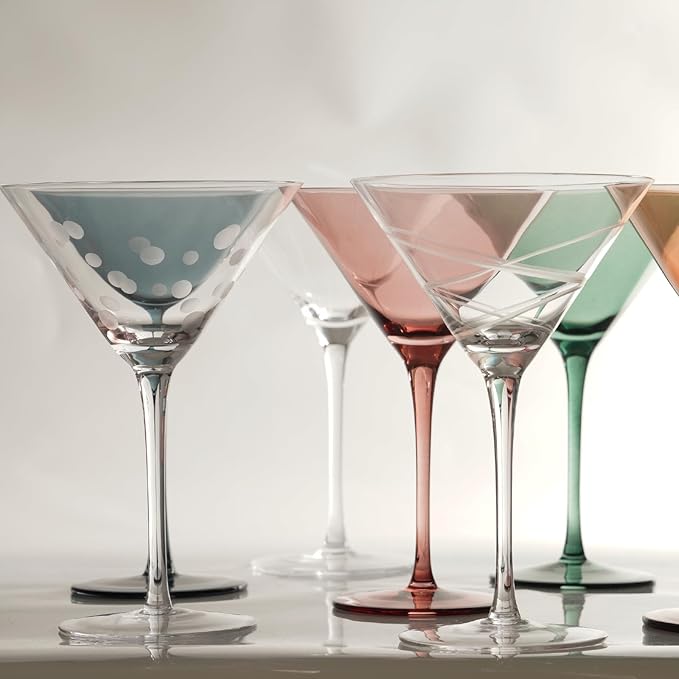 Etched Martini Glasses Set of 4-9 oz, Handmade Premium Crystal Cocktail Glasses, Martini, Cosmopolitan, Manhattan, Gimlet, Pisco Sour, Christmas Gifts for Men Women, Etched