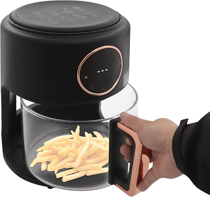 1200W Glass Air Fryer, 360° Viewable Airy Fryer, Small Glass Air Fryer 8 Preset Modes, Transparent Fry Bowl for Best Cooking Results, Cook Shrimp, Steak, Fries, Wings