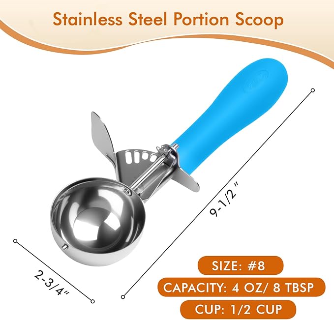 Ice Cream Scoop with Trigger, 2 OZ Scoop, #16 Disher, Muffin Scoop, Large Cookie Scoops for Baking, Blue Handle, for Portion Control, Dishwasher Safe, Comfortable Grip