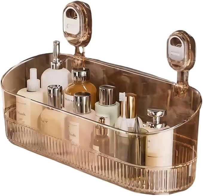 Clear Bathroom Shower Caddy, Wall Mount Storage Shelf with Suction Cups,Bathroom Storage Shelf 12.7x4.5x3.5 inchesLoad-bearing capacity: 22IB 1piece （Golden transparent）