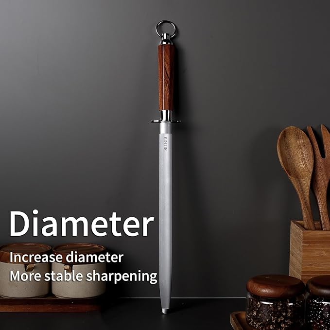 Sharpening Steel 12 inch Professional Honing Rod Knife Sharpener, Fine Lines, High hardness, Flat Knife Honing Steel