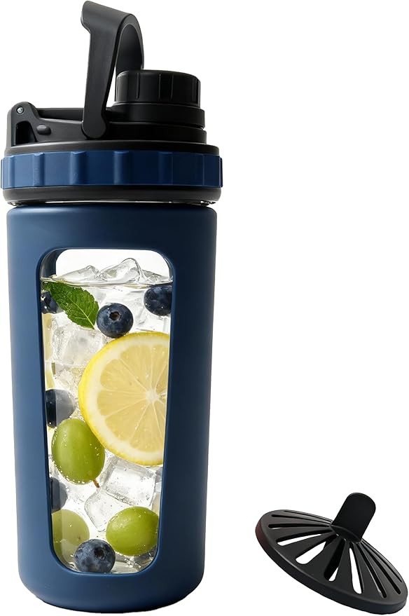 Glass Shaker Cup Odorless BPA Free– Glass Shaker Bottle for Protein 26oz Durable Borosilicate Glass, Leak-Proof & BPA-Free – Ideal for Creamy Protein Shakes, Smoothies & Workout Drinks(Navy Blue)