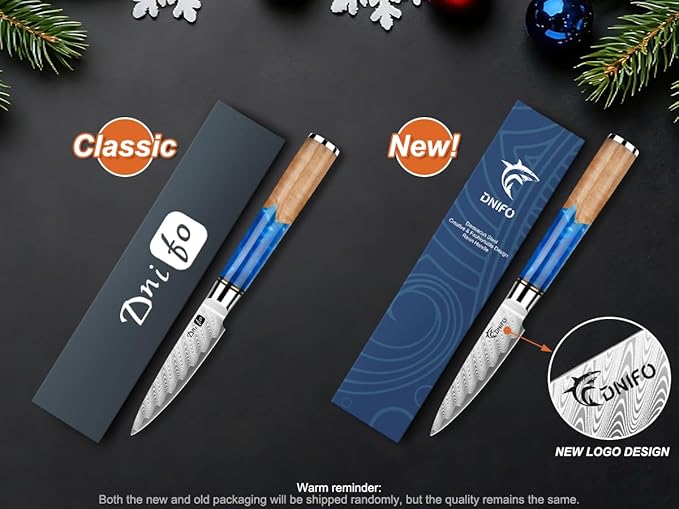 Classic Paring Knife 3.5 Inch, Japanese VG10 Steel Damascus Fruit Knife, Sharp Small Kitchen Knife with Gift Box and Resin Wood Handle,Ideal Birthday Gift for Men and Women