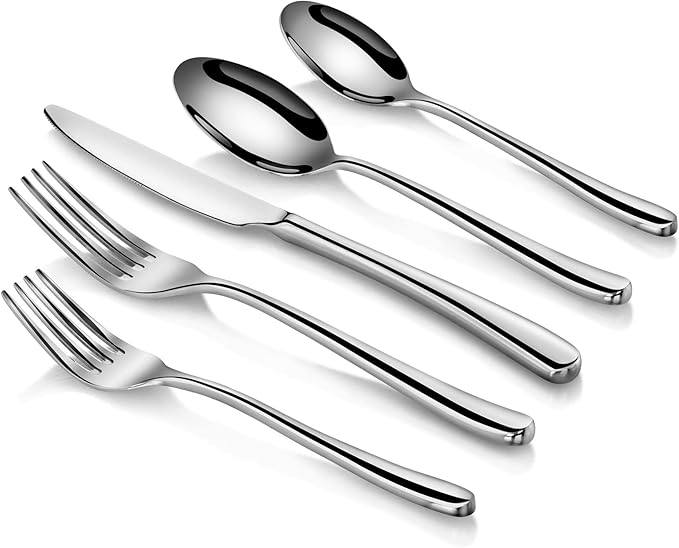 Cangshan 1027013 Rain II Series 20-Piece Stainless Steel 18/10 Forged Flatware Set