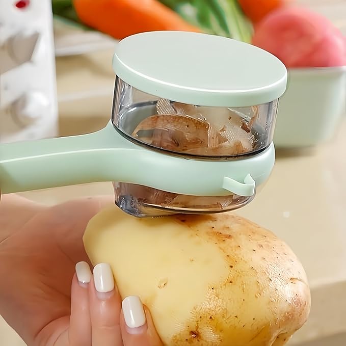 New with Box Storage Kitchen Special Fruitpeeler,Veggie Peeler with Container,Multi Functional,Easy to Carry,Suitable for Various Fruits and Vegetables (Orange+Green)