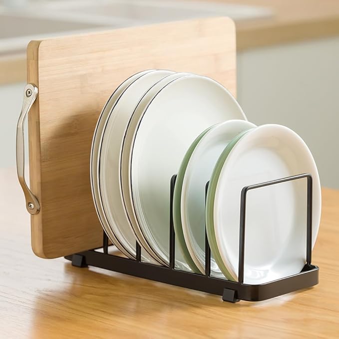 2 Pack Plate Home Accented Storage Rack, Plate Holders Organizer, Metal Dish Storage Dying Display Rack for Cabinet, Counter and Cupboard, Black