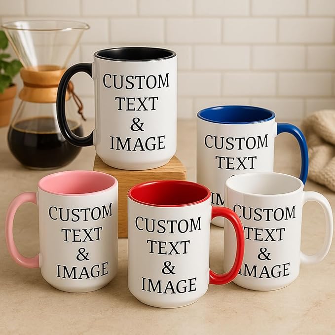 Customized 15oz Ceramic Coffee Mugs with Personalized Text and Photo Image Upload Novelty Gift, Personalize With Different Design And Images, Custom Gift (Pink)