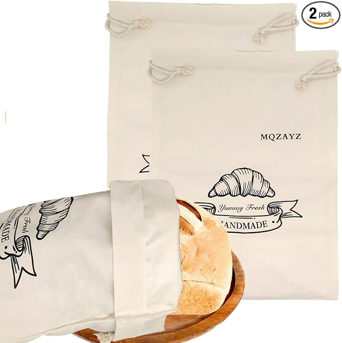 Linen Sourdough Bread Bags for Homemade Reusable Bread Storage Container Bags Eco Plastic Lining 2 Pack Small (15 x 12 in)