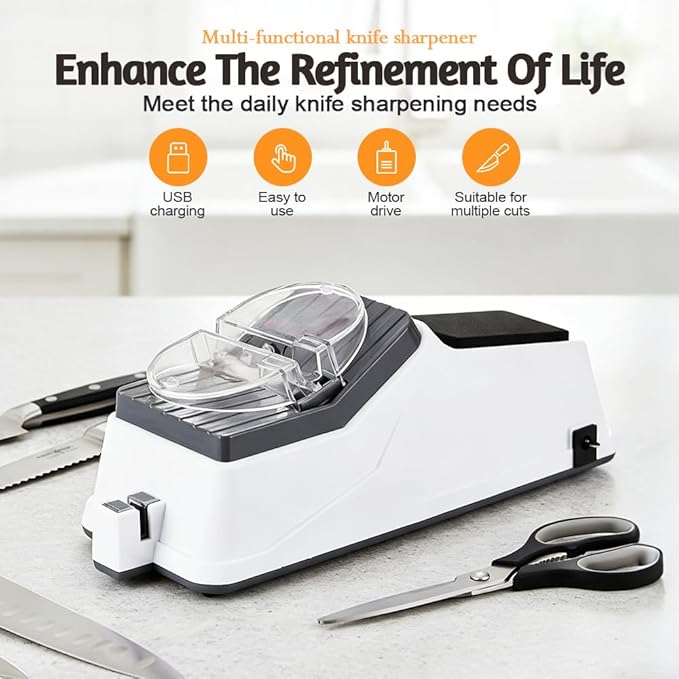 USB Electric Knife Sharpener, With Replacement Grinding Tools, Double Sided Knife Sharpener, Stable Non-slip Base, Quick Sharpening & Polishing (2Sets)