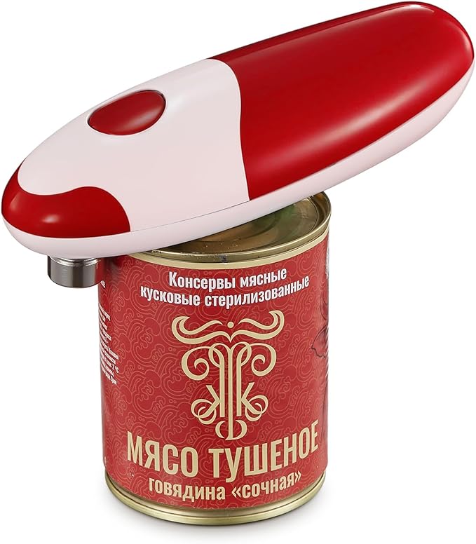 Electric Can Opener, Reemix Battery Operated Can Opener Fits Alomost All Can Sizes, Simple One Touch-Operation, Automatic, Hand Free, Smooth Edge (battery not included), Red
